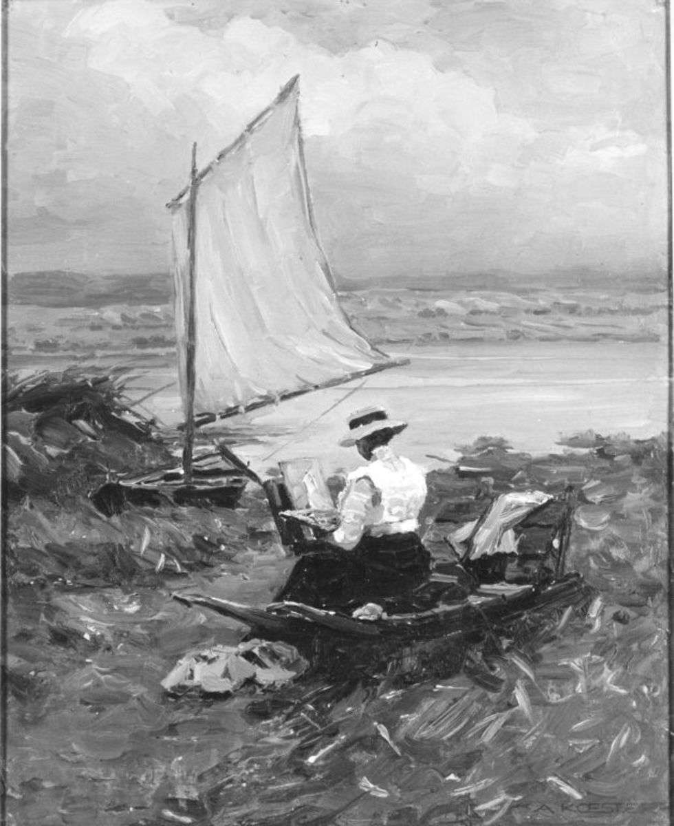 Malerin am Segelboot