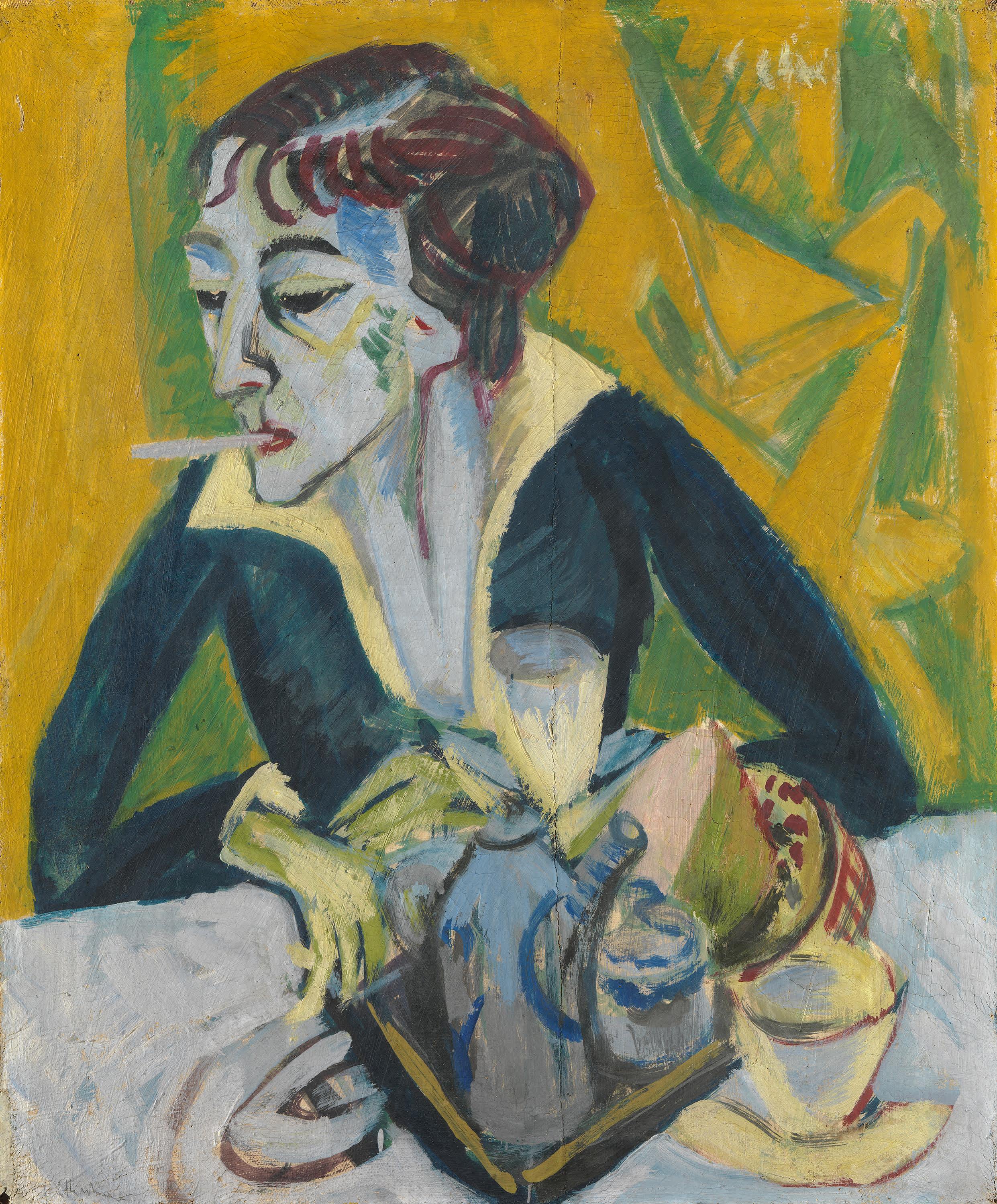 Erna mit Zigarette (Ernaporträt in Blau)