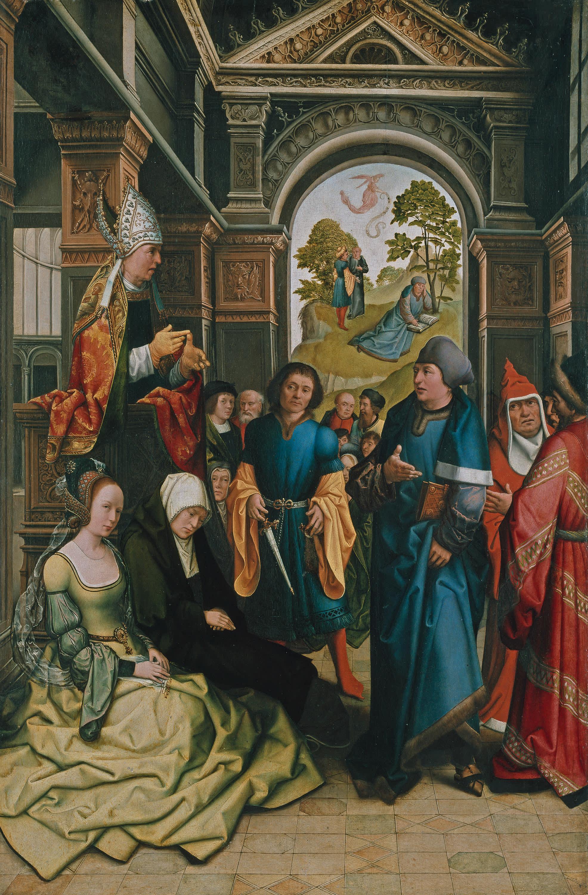 Predigt des hl. Ambrosius
Außenseite (in Resten): 2 stehende hl. Bischöfe