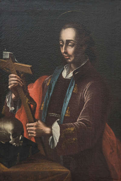 Franziskaner mit Kreuz, Bibel und Totenkopf