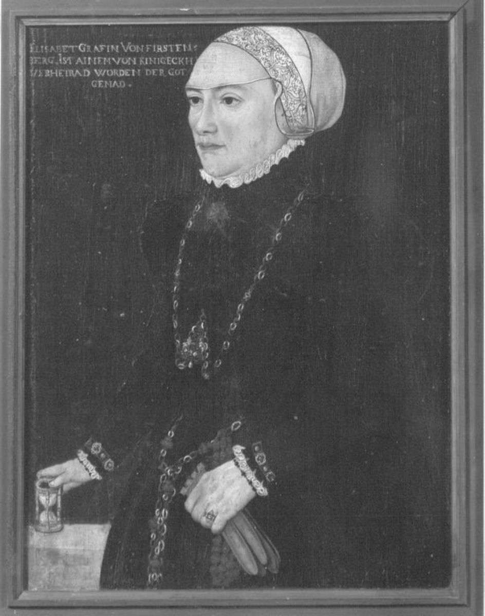 Bildnis Elisabeth Gräfin von Fürstenberg
Rückseite: ausgeblichenes Wappen