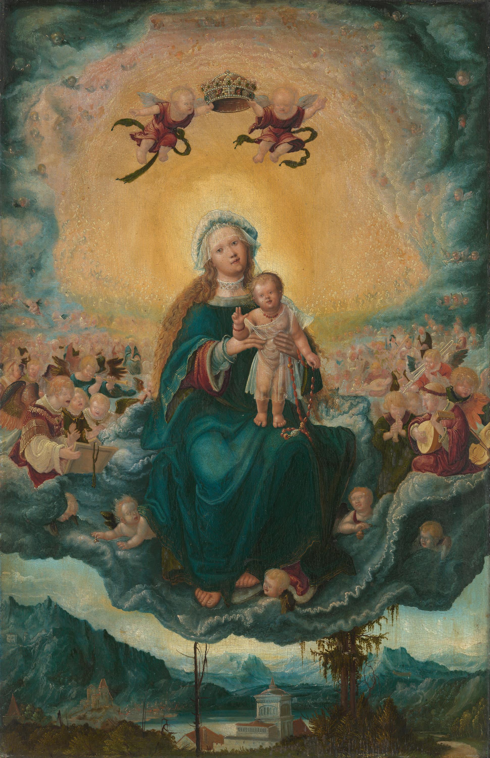 Maria mit dem Kinde in der Glorie
(Rückseite: Maria Magdalena am Grab Christi)