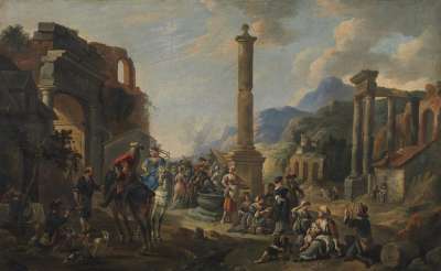 Volkstümliche Szene zwischen antiken Ruinen