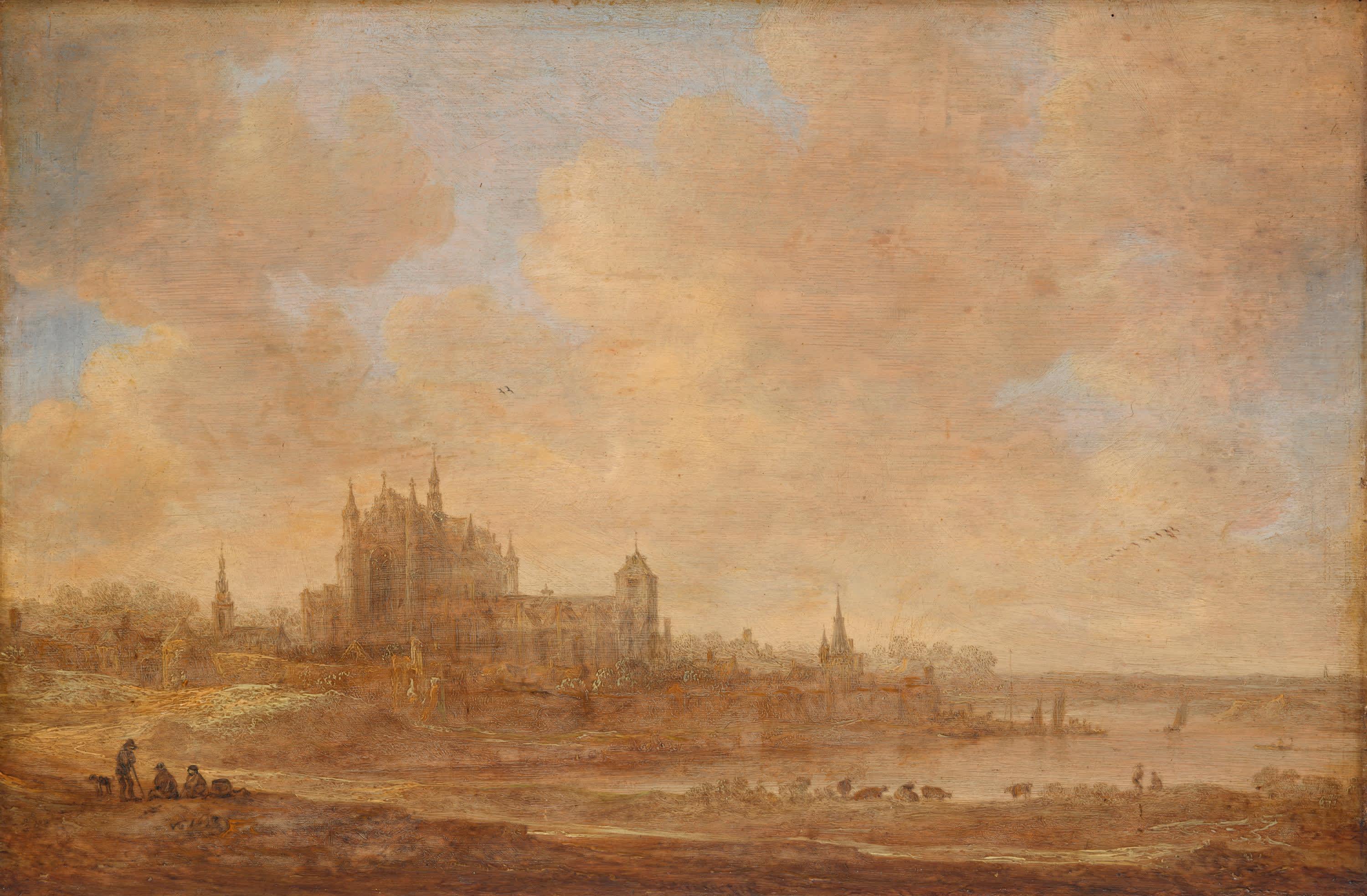 Flusslandschaft mit der Leidener Hooglandse Kerk