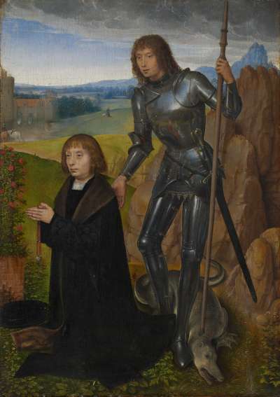 Tafel eines Diptychons: Der hl. Georg mit Stifter
(Außenseite abgetrennt; siehe Inv.-Nr. 1401)