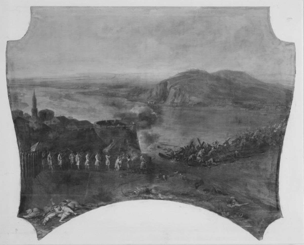 Die zerstörte Donaubrücke bei Pest 1684