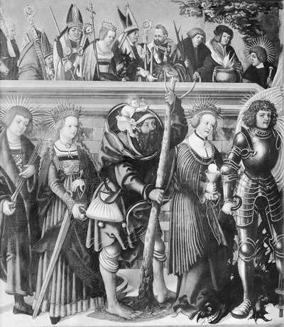 Die vierzehn Nothelfer
(Anmontierte Rückseite: Der hl. Philippus weigert sich, den Götzen zu opfern)