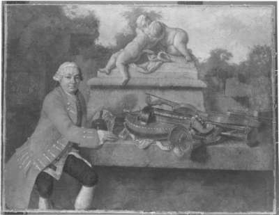 Musikstillleben mit männlicher Figur