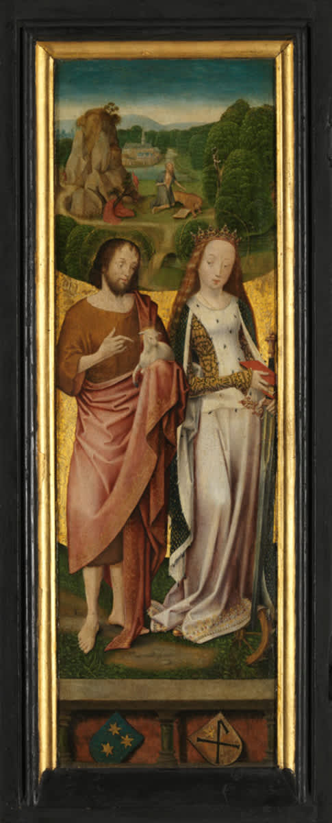 Flügelpaar: Die hll. Johannes der Täufer und Katharina
(Außenseite: Engel der Verkündigung)