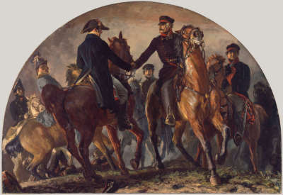 Blücher und Wellington auf dem Schlachtfeld von Belle-Alliance