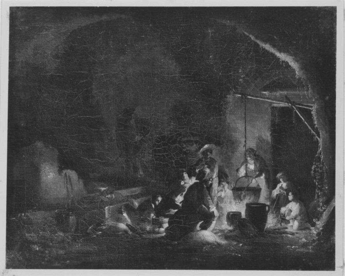 Lagerszene in einer Höhle