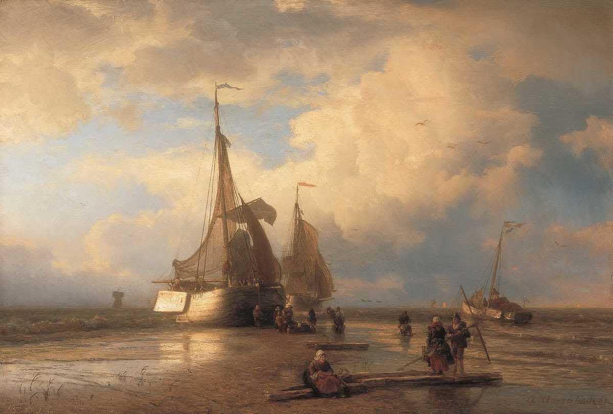 Strandbild mit Fischern