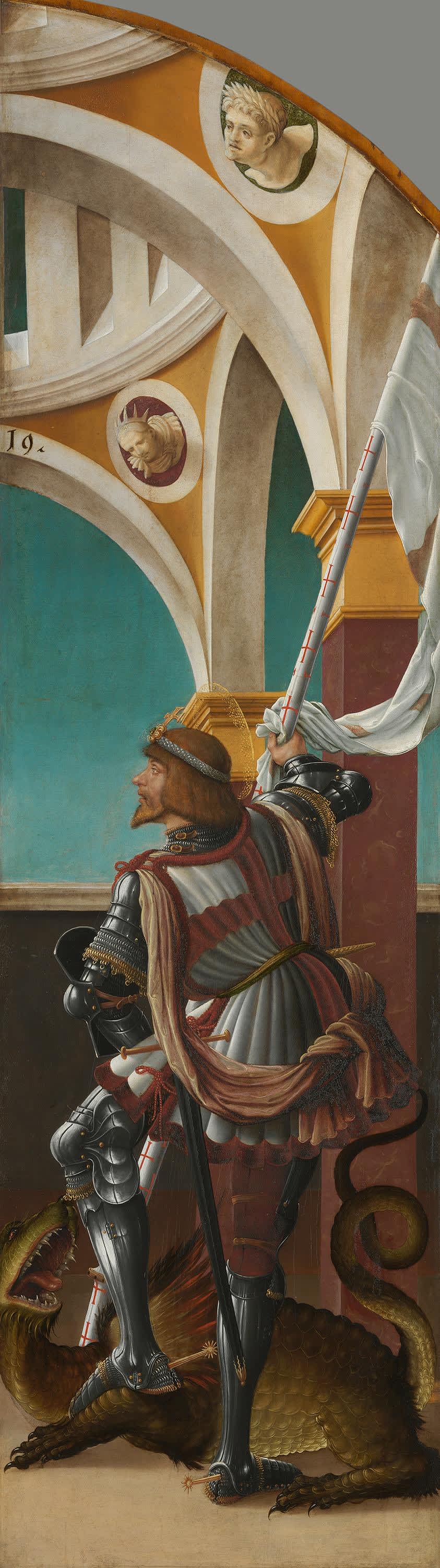 Kreuzigungsaltar, rechte Flügelaußenseite: Hl. Georg