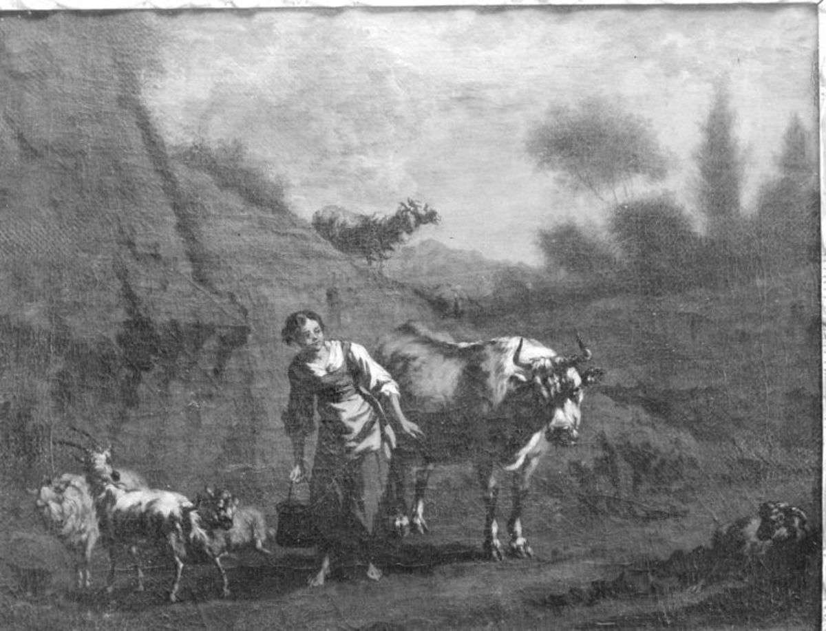 Landschaft mit Vieh und Hirtin