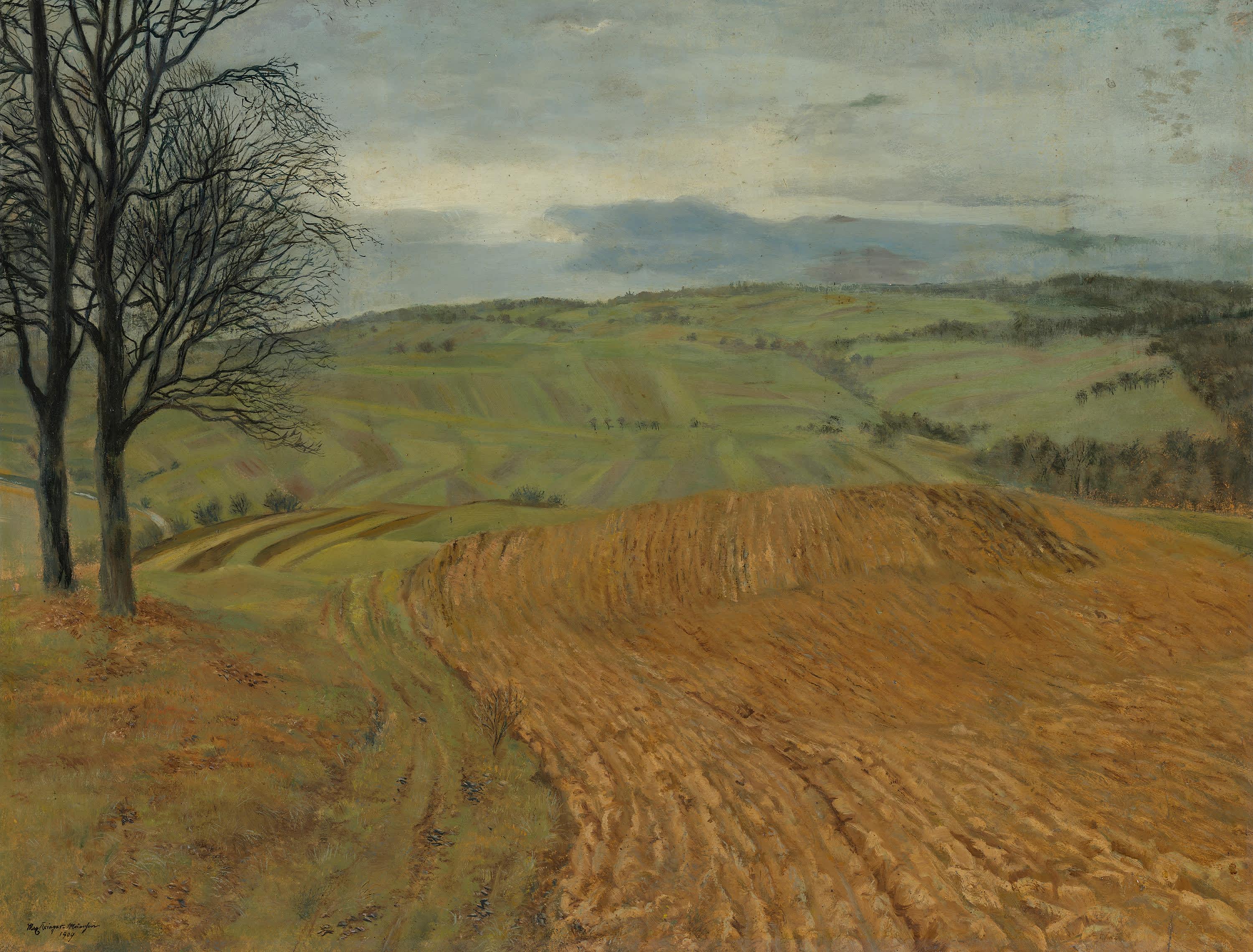 Blick auf hügeliges Land