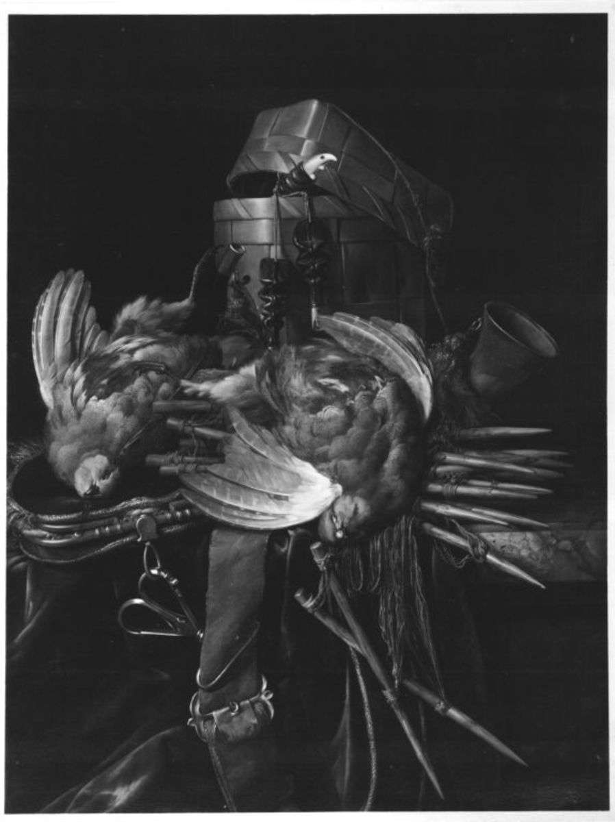 Rebhühner und Jagdgerät