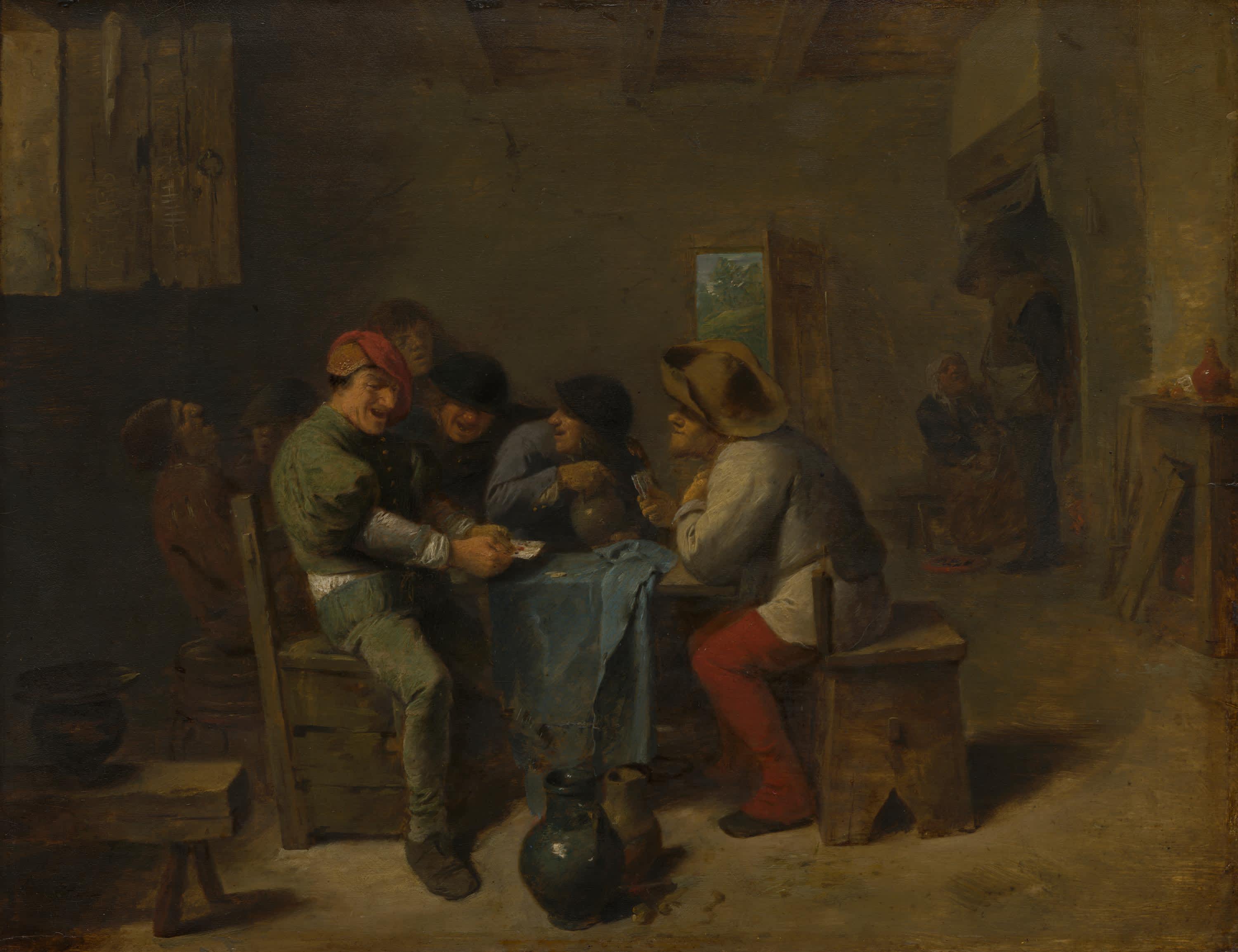 Kartenspielende Bauern in einer Schenke