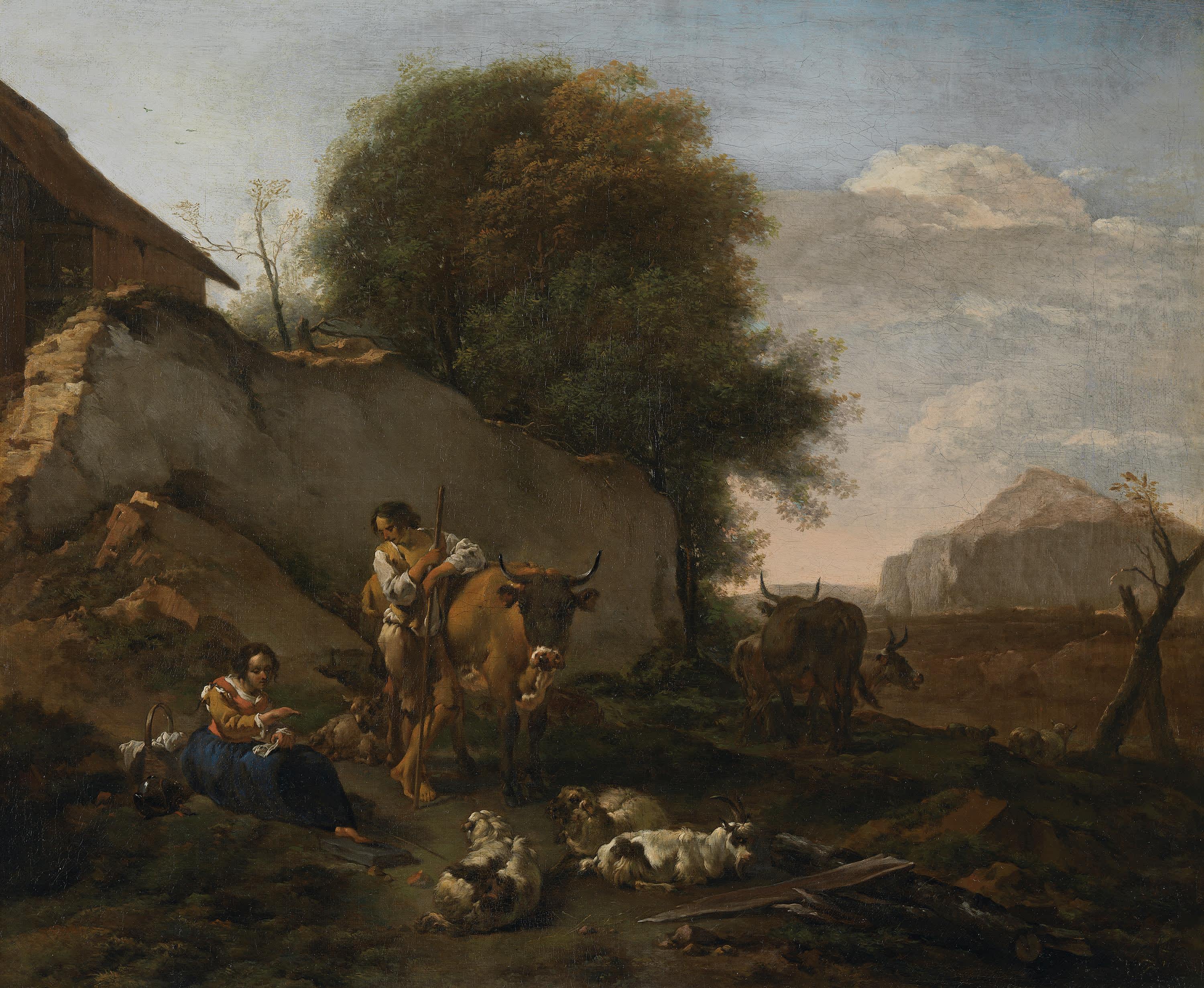 Landschaft mit Vieh und Hirten