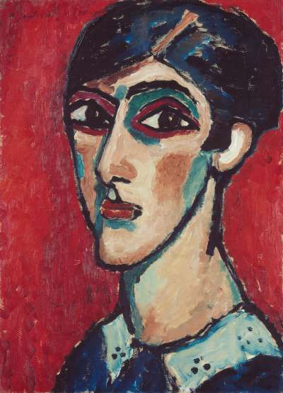 Länglicher Kopf in Braunrot (Großer Frauenkopf auf Rot)