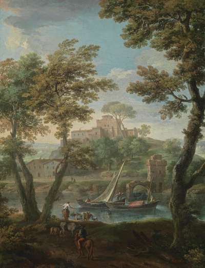 Landschaft mit Fluss und Kastell