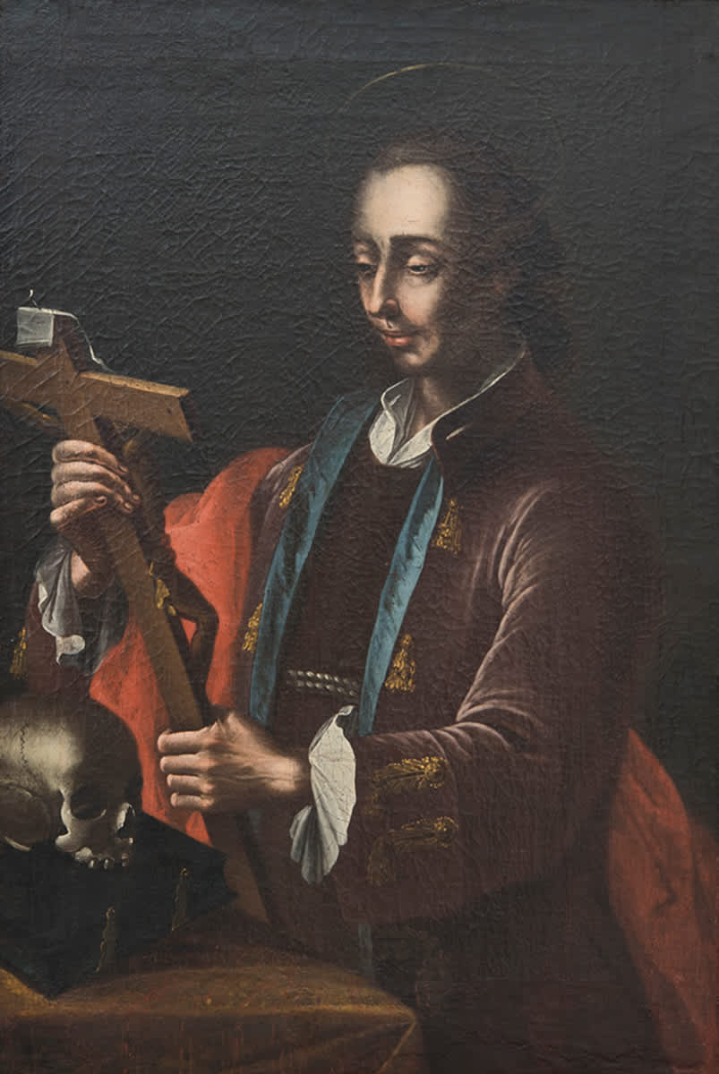 Franziskaner mit Kreuz, Bibel und Totenkopf