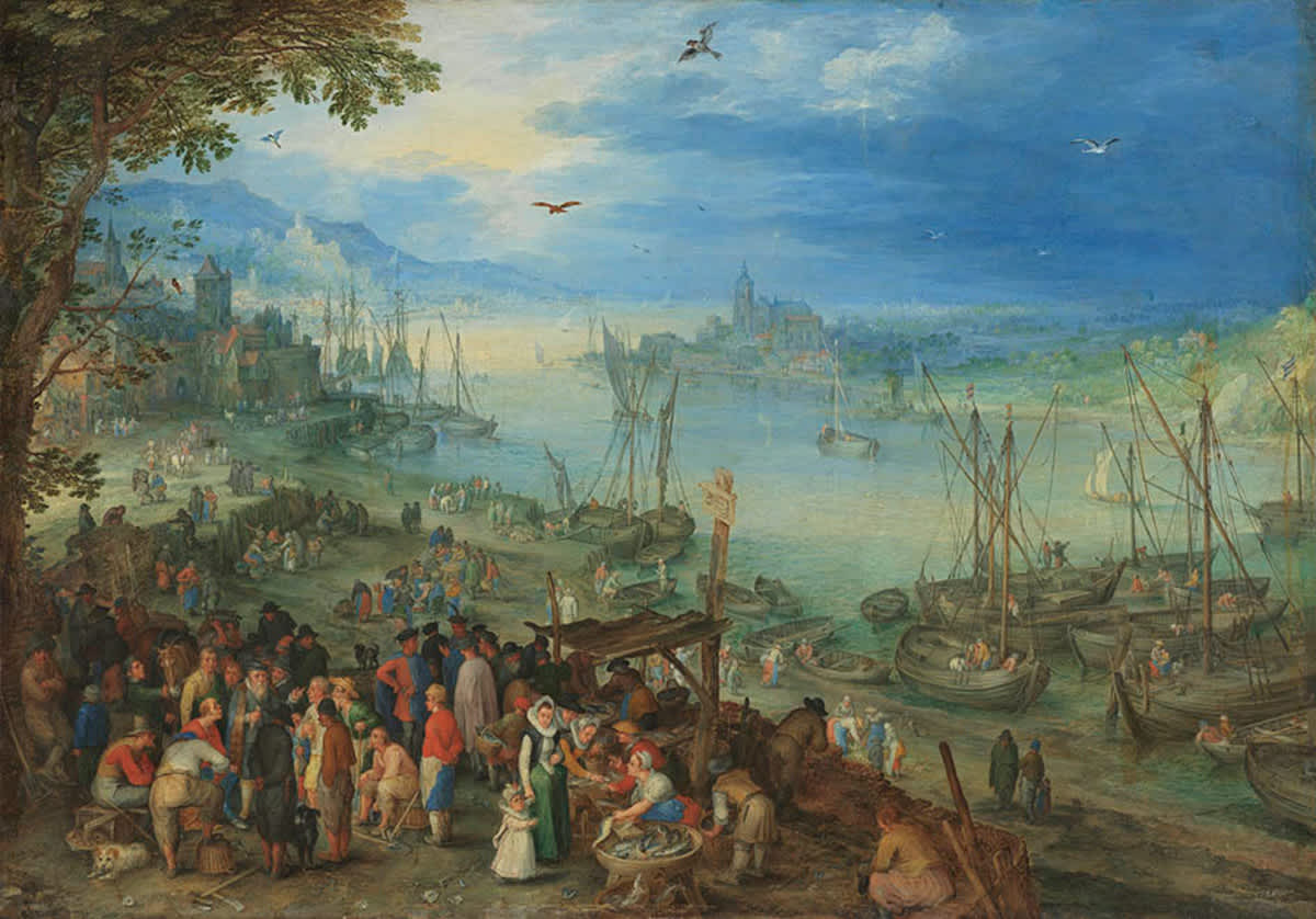 Fischmarkt am Ufer eines Flusses