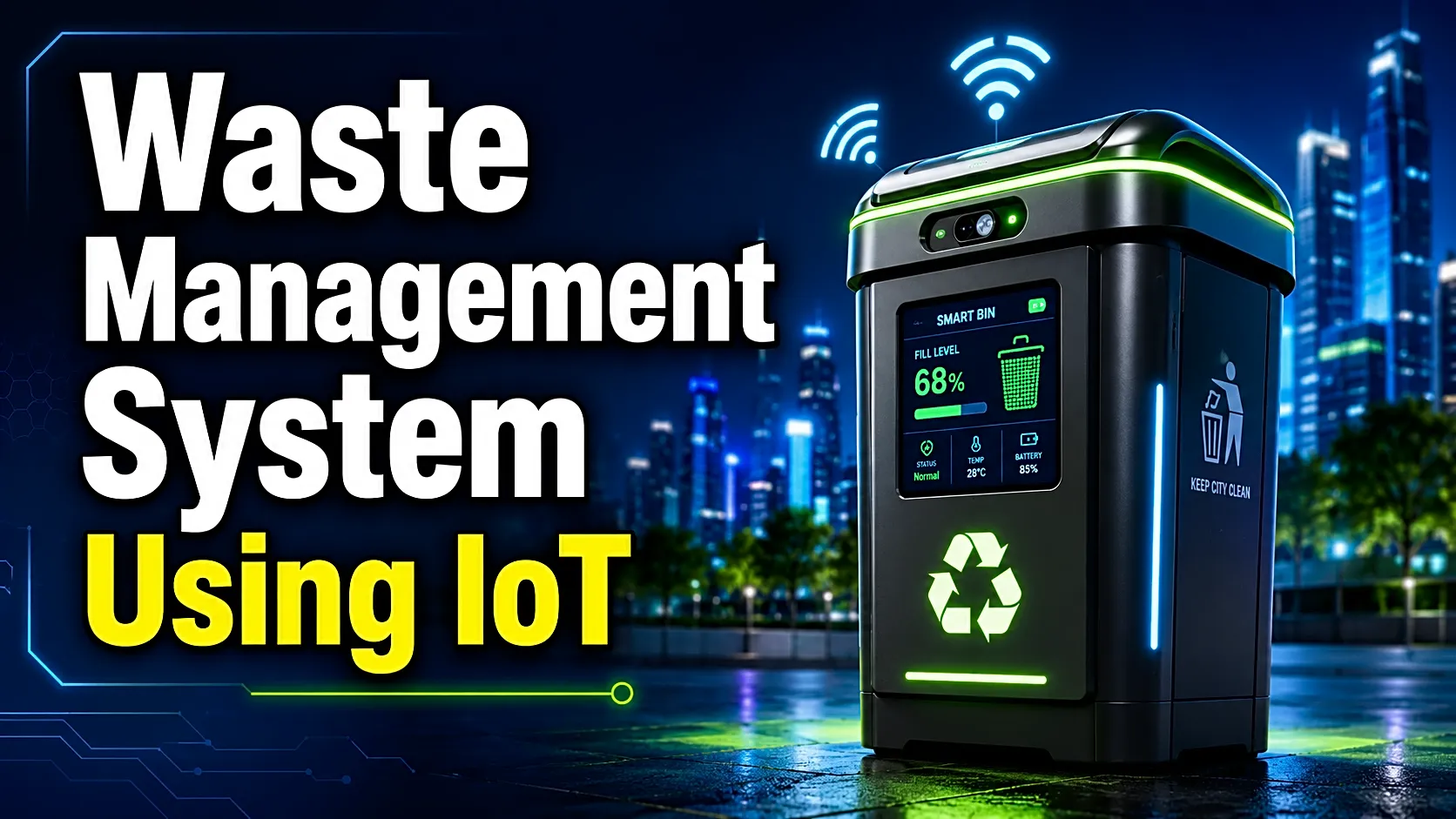 Waste Management System Using IoT: ESP32 Project Guide with Components, Circuit, Source Code Flow & Report — cover image