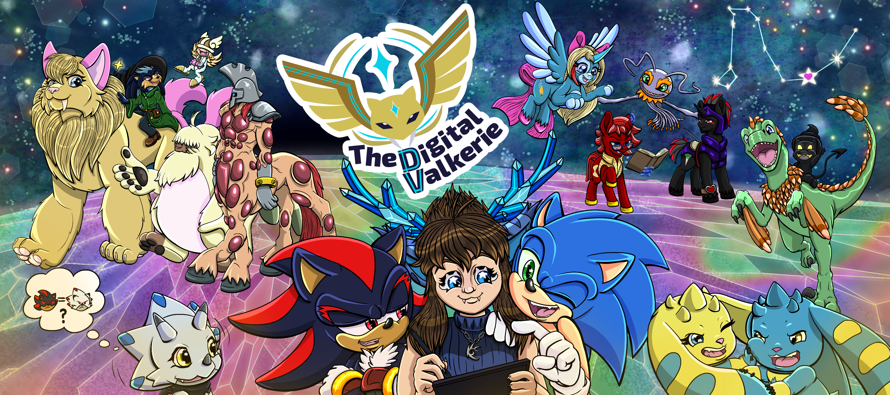 The Digital Valkerie banner featuring Vick, original characters, and fan-inspired artwork.