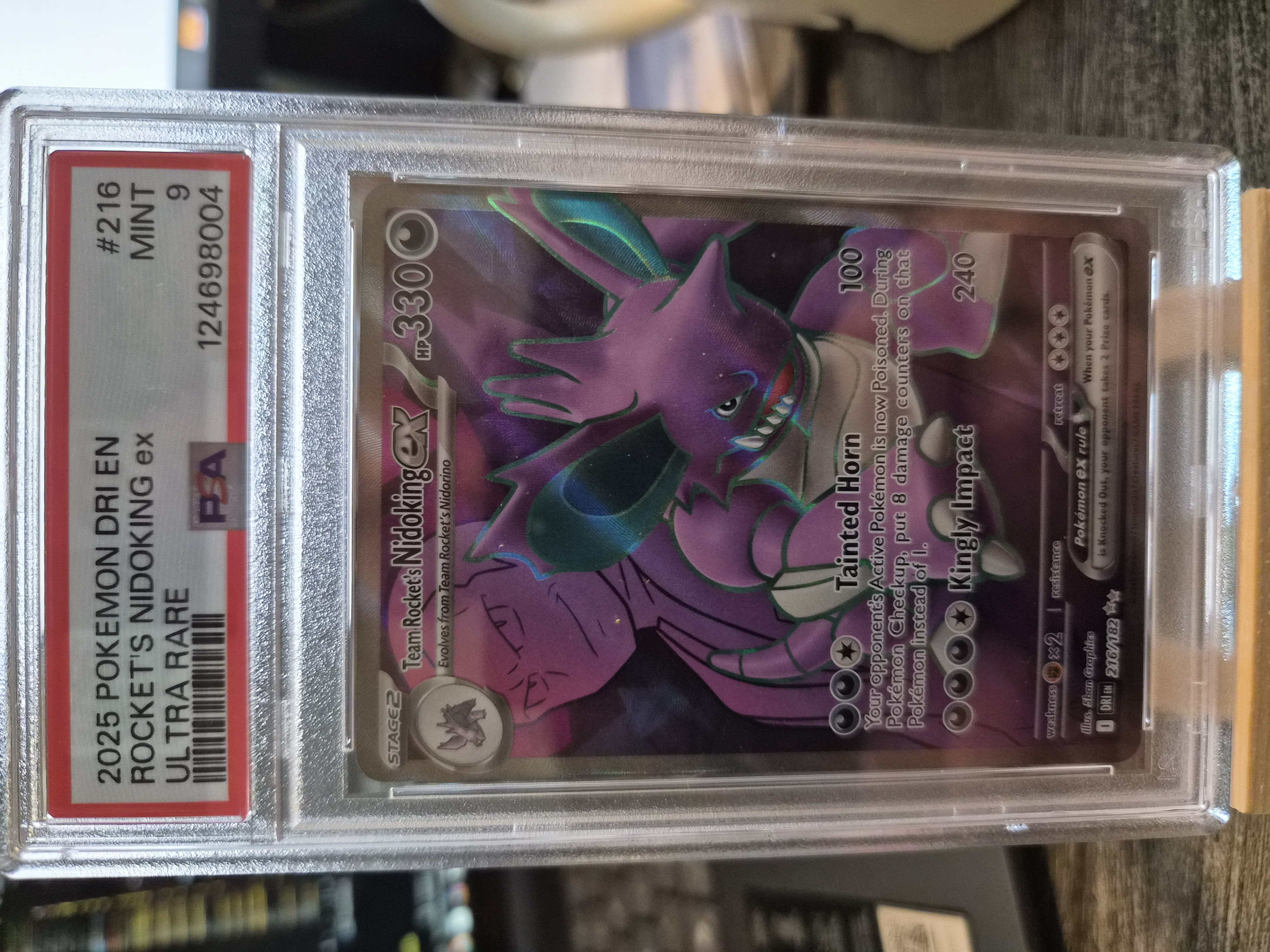 2025 Pokemon SV Destined Rivals (DRI EN) Team Rocket's Nidoking ex #216 Ultra Rare, PSA 9 Mint.