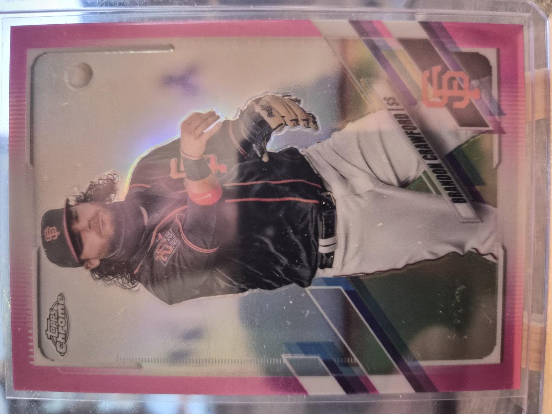 2021 Topps Chrome Brandon Crawford Pink Refractor, card #65