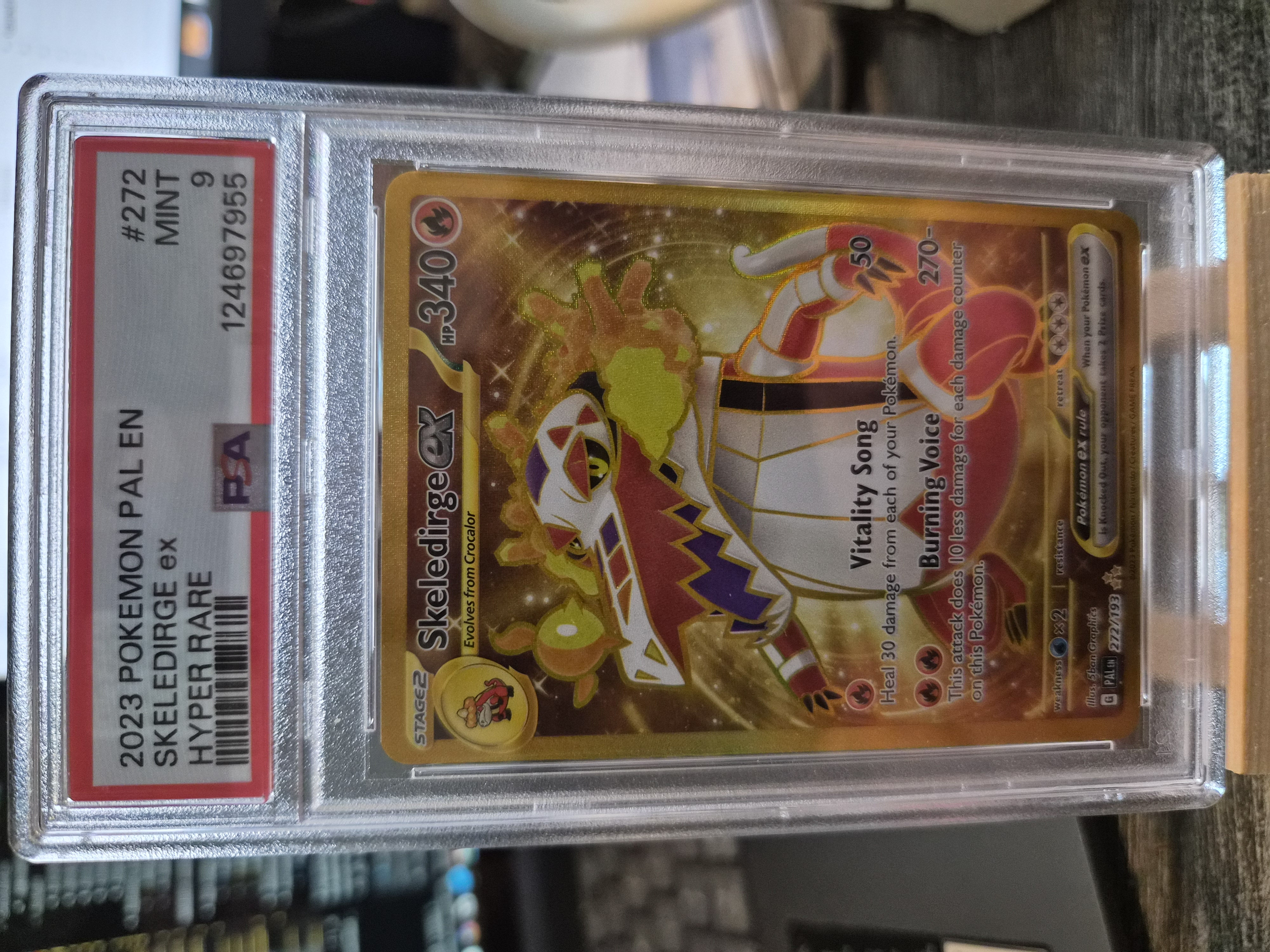 2023 Pokemon SV Paldea Evolved Skeledirge ex #272 Hyper Rare (Gold),PSA 9 Mint.
