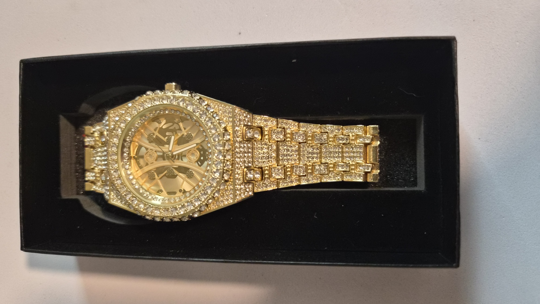 Custom Gold Plated Iced Out Gold Skeleton Watch