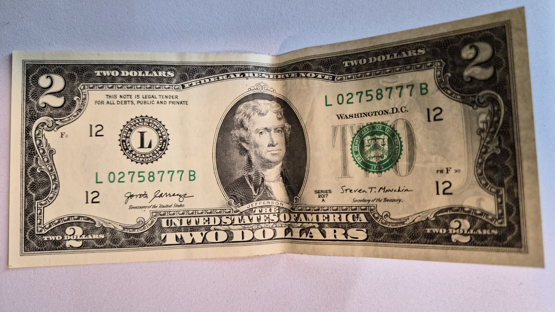 "Lucky 777" Series 2017A $2 bill