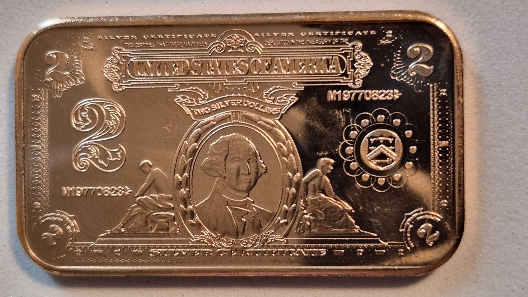1 oz George Washington $2 Silver Certificate Replica Copper Bar