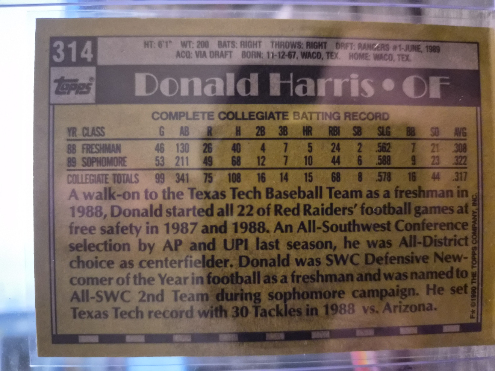 1990 Topps Donald Harris, card #314