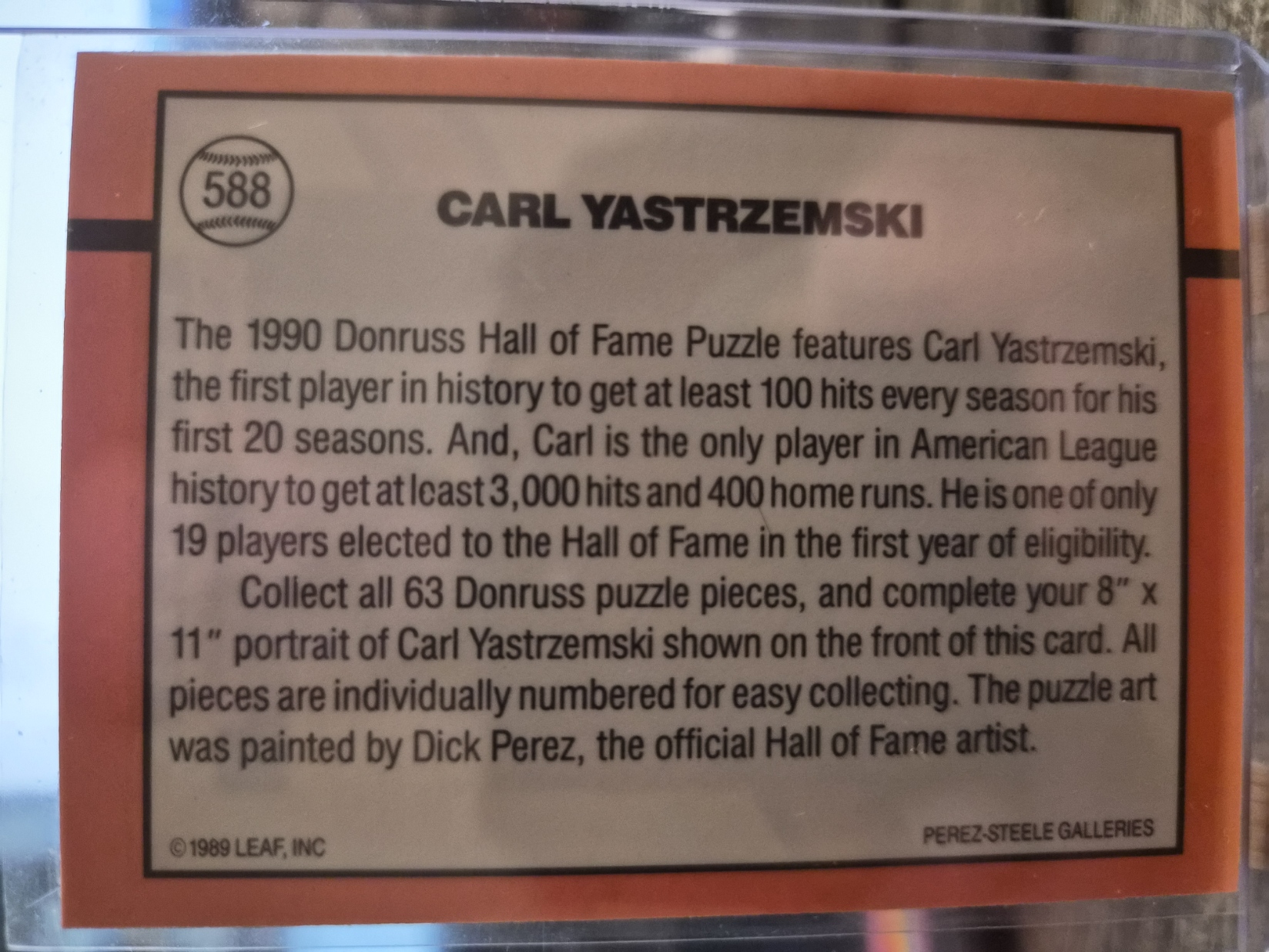 1990 Donruss Carl Yastrzemski "Hall of Fame Diamond King", card #588