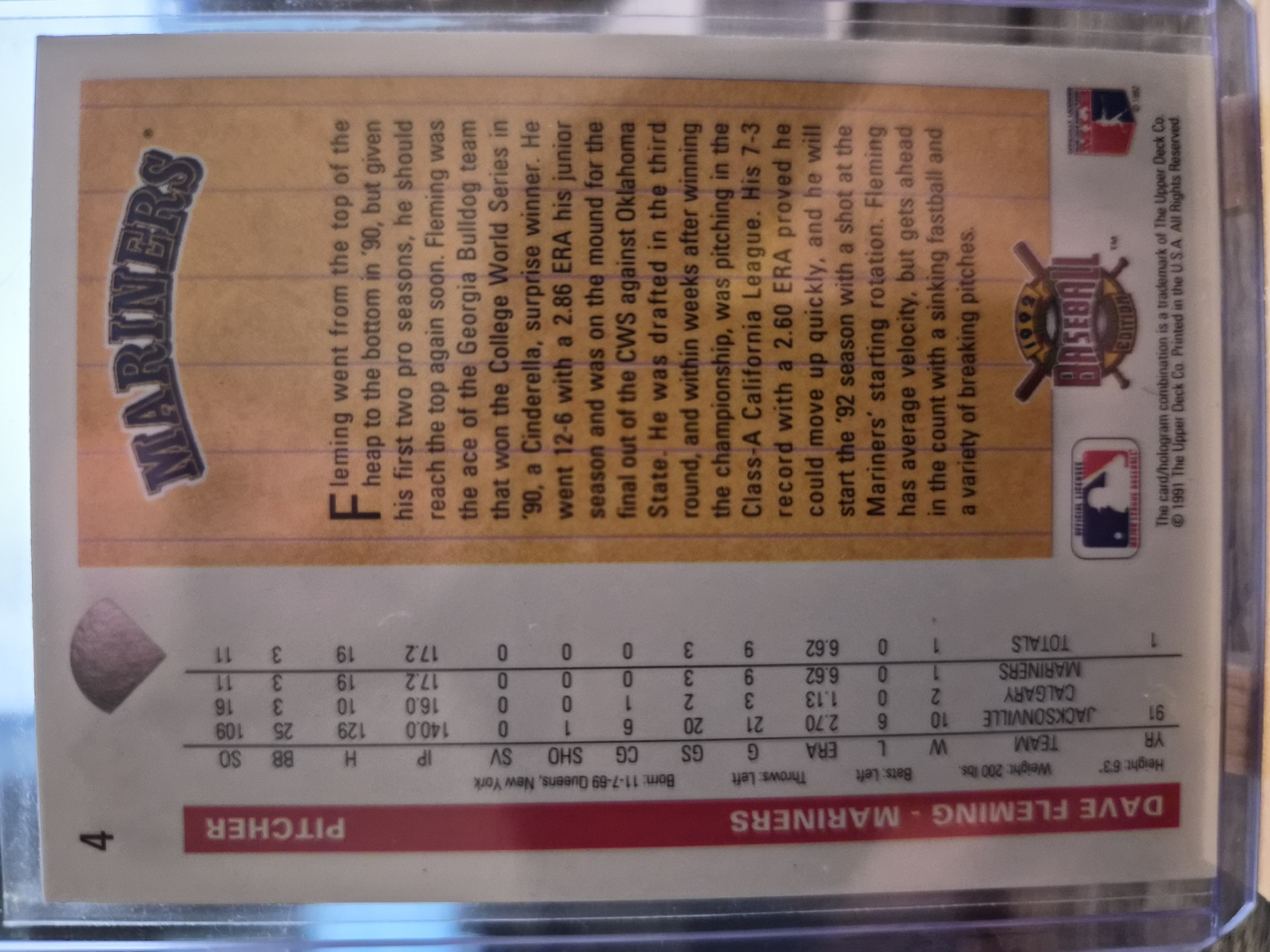 1992 Upper Deck Dave Fleming Star Rookie, card #4