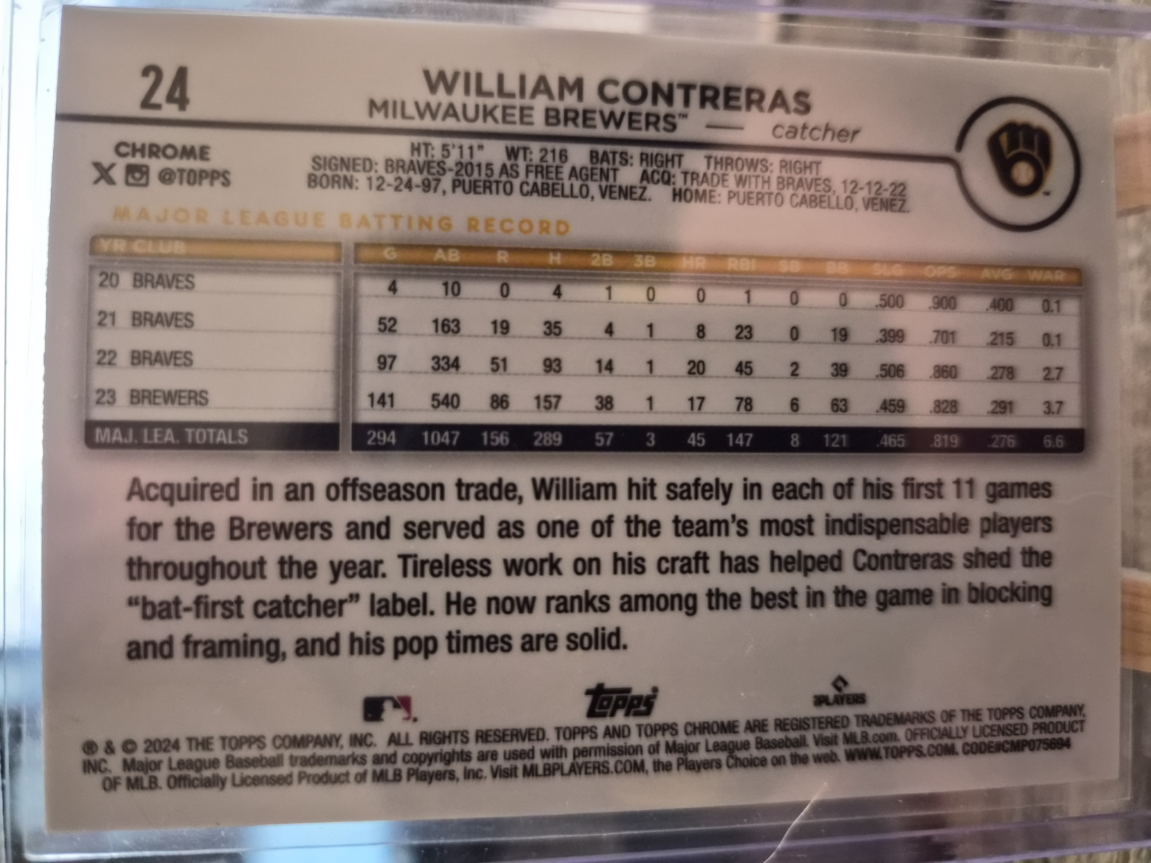 2024 Topps Chrome William Contreras, card #24