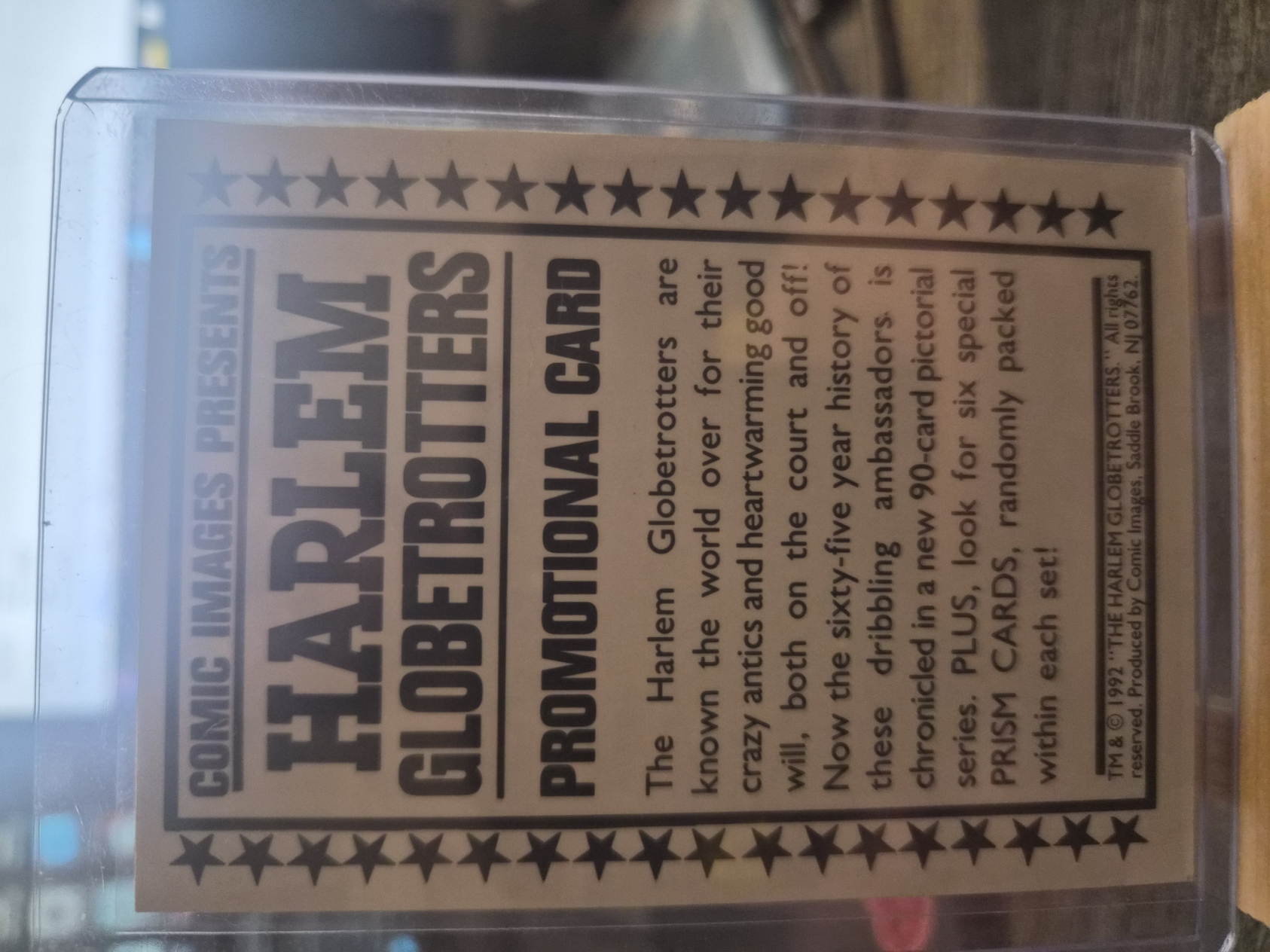 1992 Comic Images Harlem Globetrotters Promotional Card.