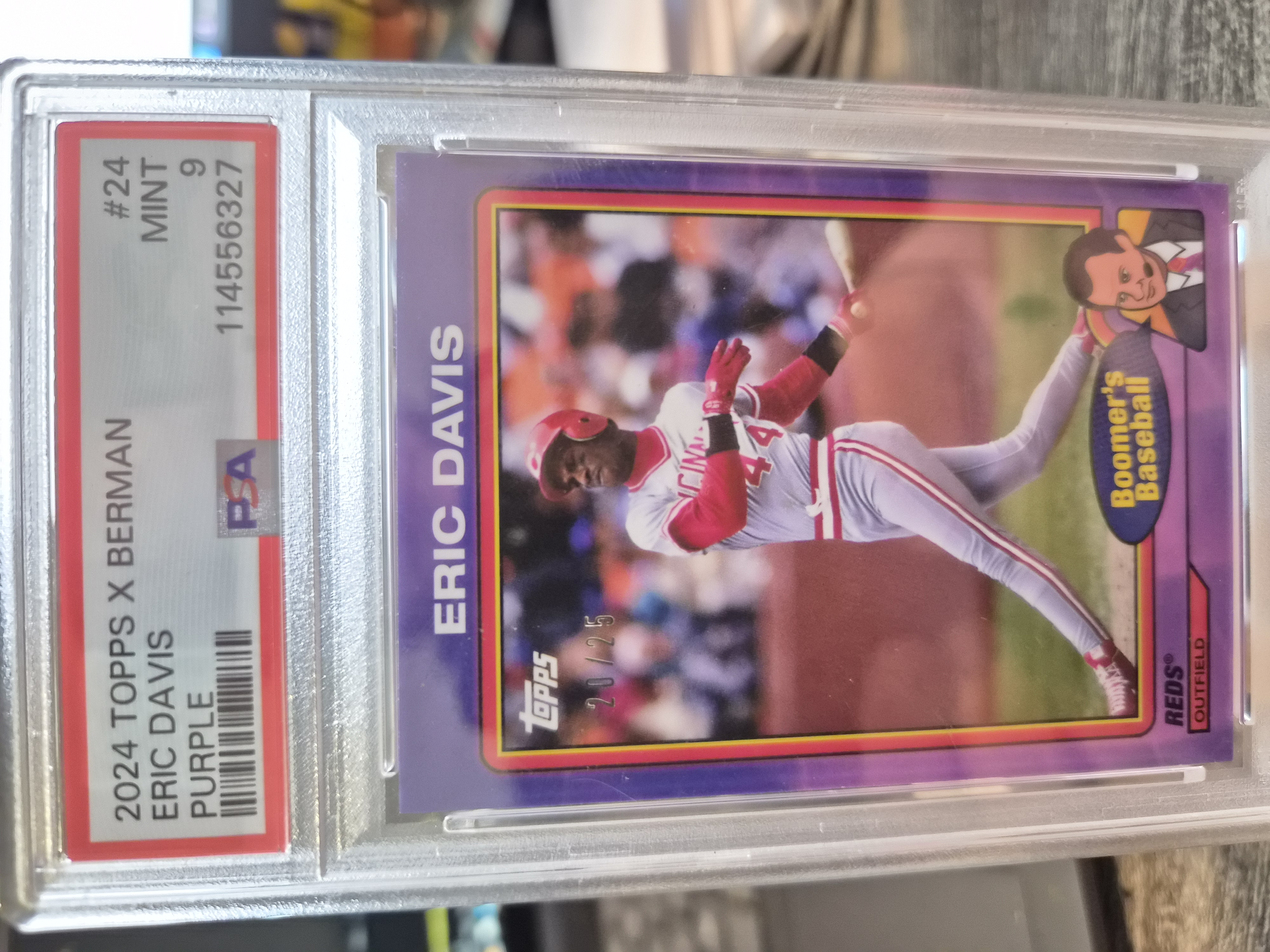 2024 Topps x Chris Berman "Boomer's Baseball" Eric Davis #24 Purple Parallel, serial numbered 20/25.  PSA 9 Mint