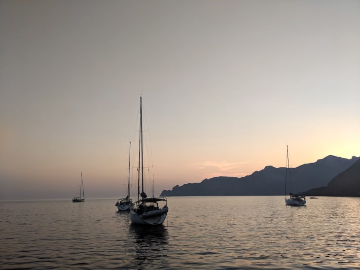 Girolata bay on a very hot summer evening. The village of Girolata is accessible only by sea.