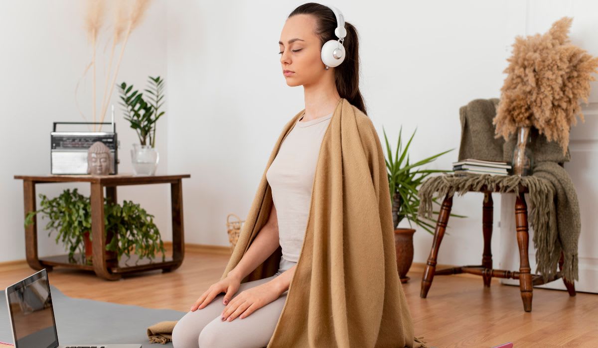 meditation with headphones