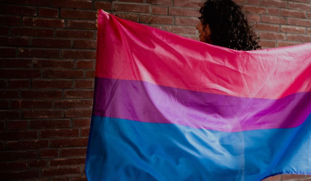 Woman Holding a Bisexual Flag