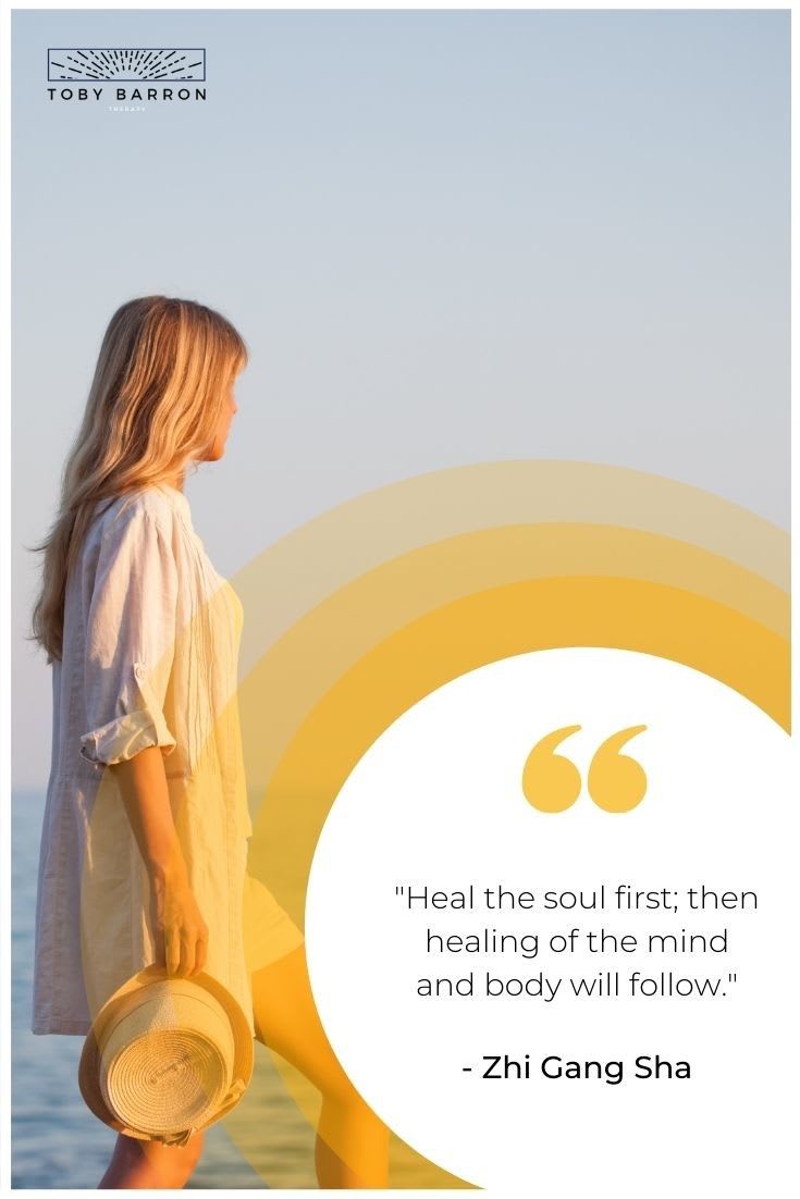 A woman in a hat with a quote that says, heal the soul first then healing of the mind and body follow.