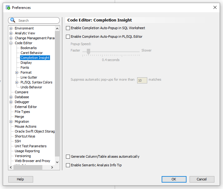 Disable Completion Insight in SQL Developer