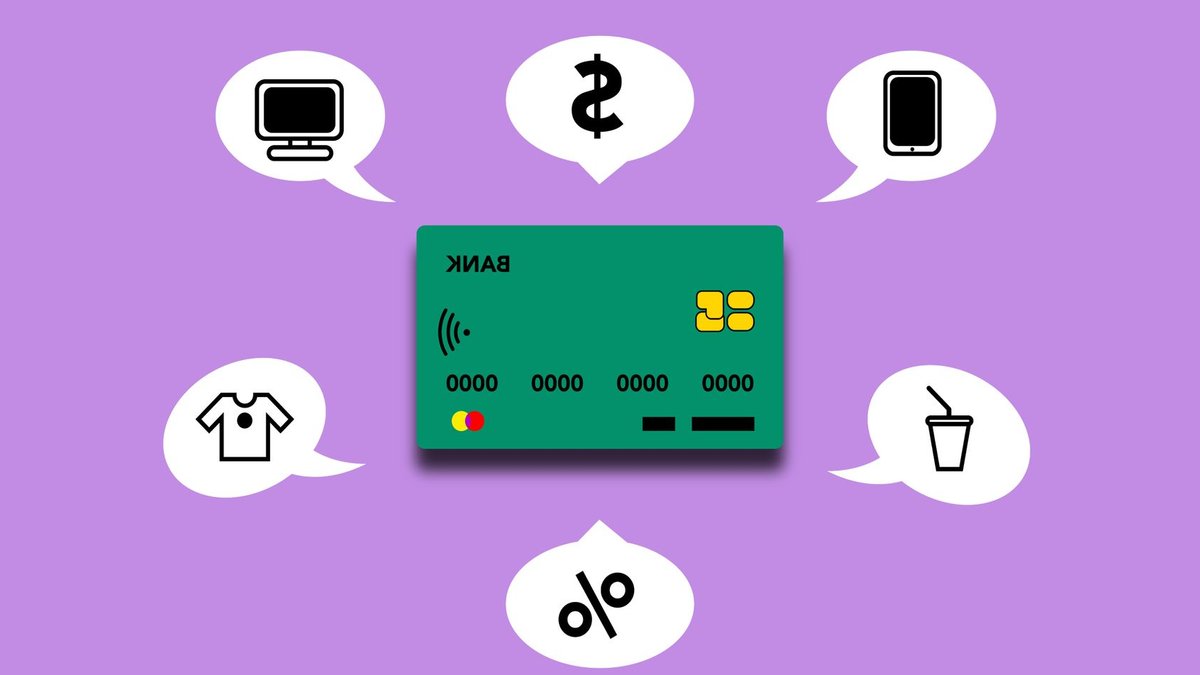 Bank credit card for paying for mobile connection and television making purchases receive percents and withdraw cash.