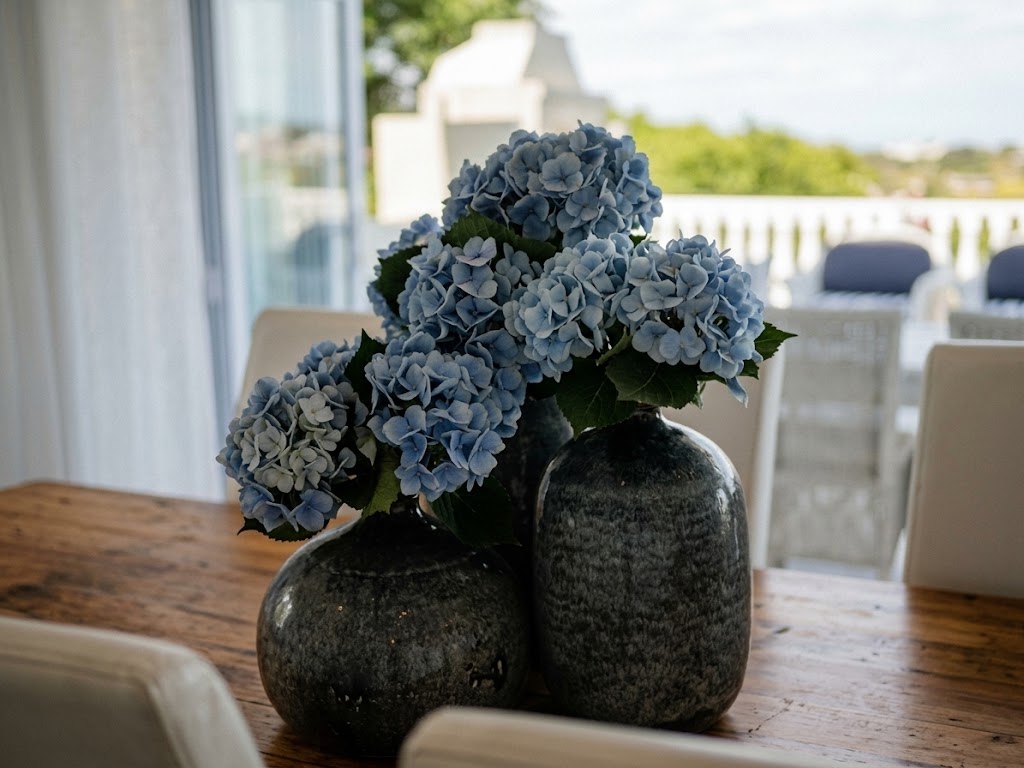 Hydrangea arrangement on the Dining Room table