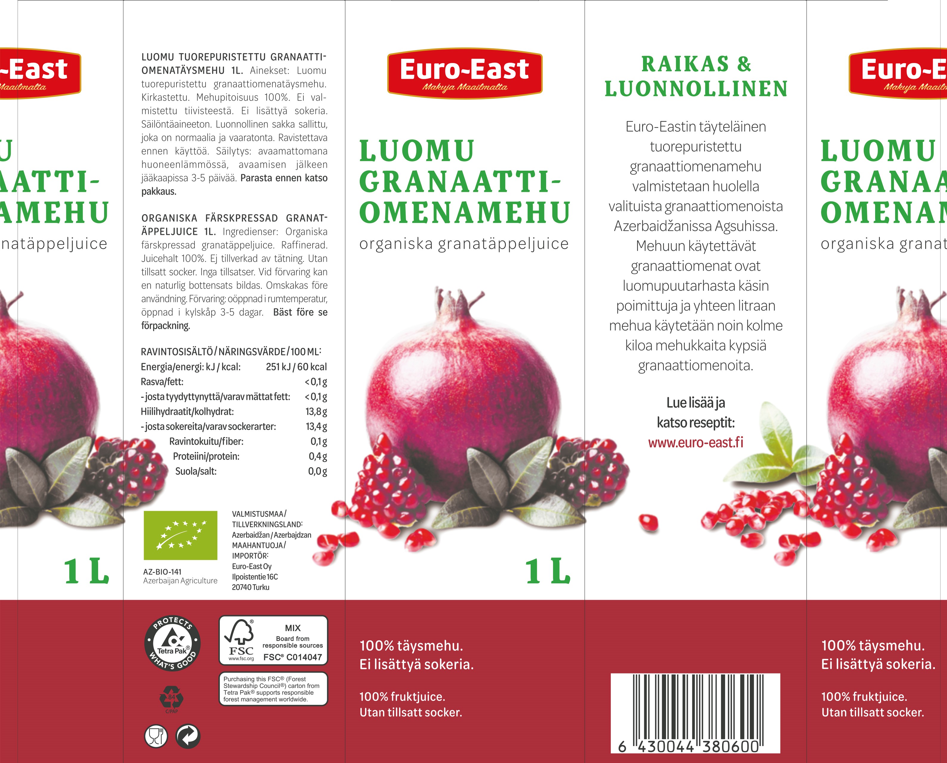 Granaattiomenamehu Euro-East 1 l luomu 