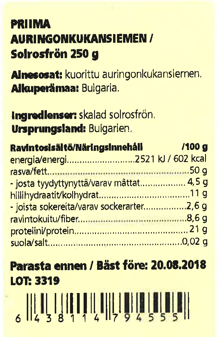tokmanni auringonkukan siemenet