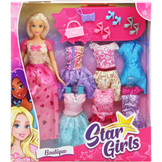 Muotinukke ja leikkisetti Star Girls